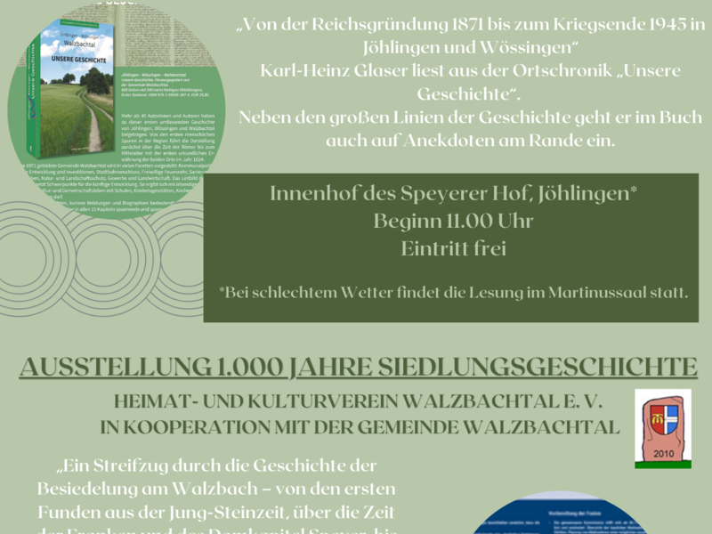 Plakat zur Lesung aus der Ortschronik Walzbachtal, alle Informationen sind im Text auf der Homepage zusätzlich erwähnt