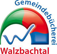 Logo der Gemeindebücherei: Logo der Gemeinde Walzbachtal mit blauem Schriftzug Gemeindebücherei darüber und rotem Schriftzug Walzbachtal darunter