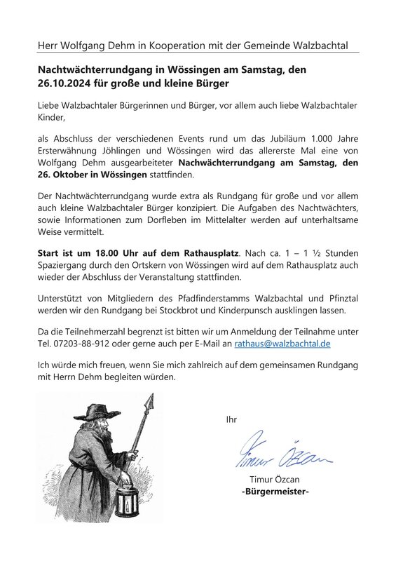 Plakat Nachtwächterrundgang in Wössingen